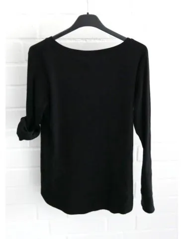 Damen Henley Shirt langarm schwarz black uni Rippe mit Baumwolle Onesize 38 40 2553