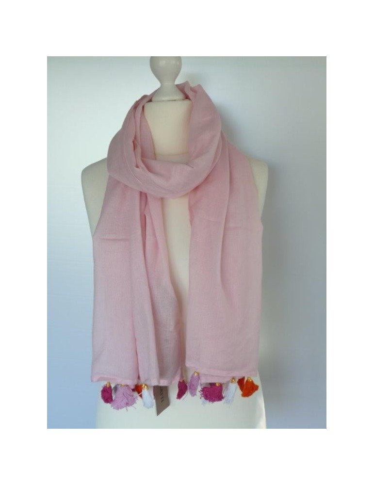 Schal Tuch rose pink weiß orange Trotteln Tasseln Passigatti 171- 14118 44 Baumwolle