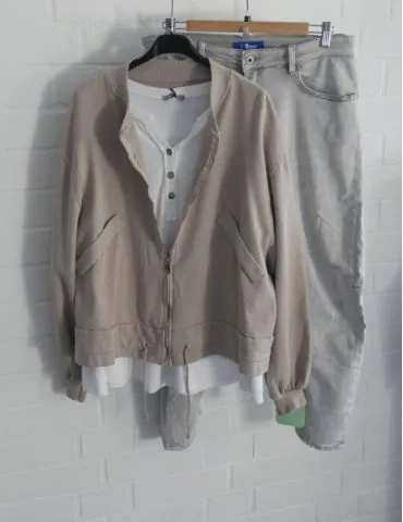Damen Henley Shirt langarm weiß white uni Rippe mit Baumwolle Onesize 38 40 2553