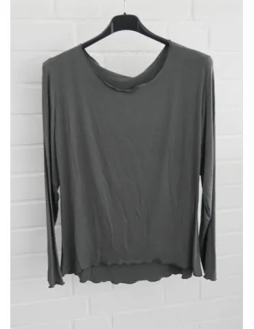 Damen Shirt langarm weiter anthrazit grau uni mit Viskose Wellen Onesize 38 - 42 8415V