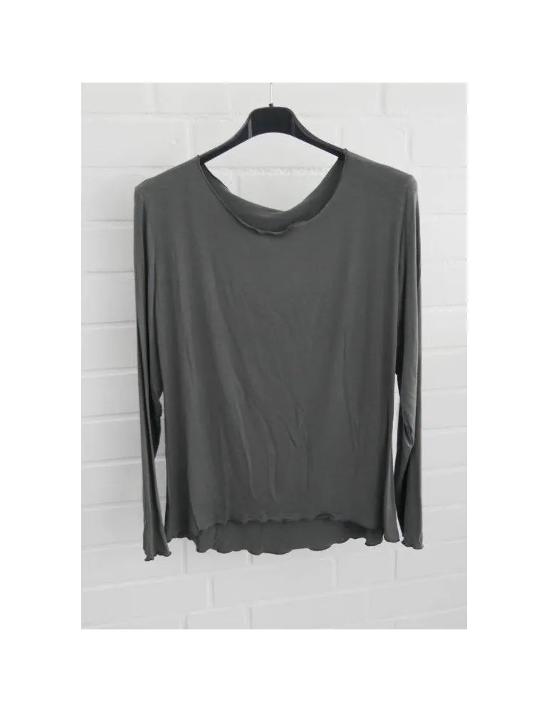 Damen Shirt langarm weiter anthrazit grau uni mit Viskose Wellen Onesize 38 - 42 8415V