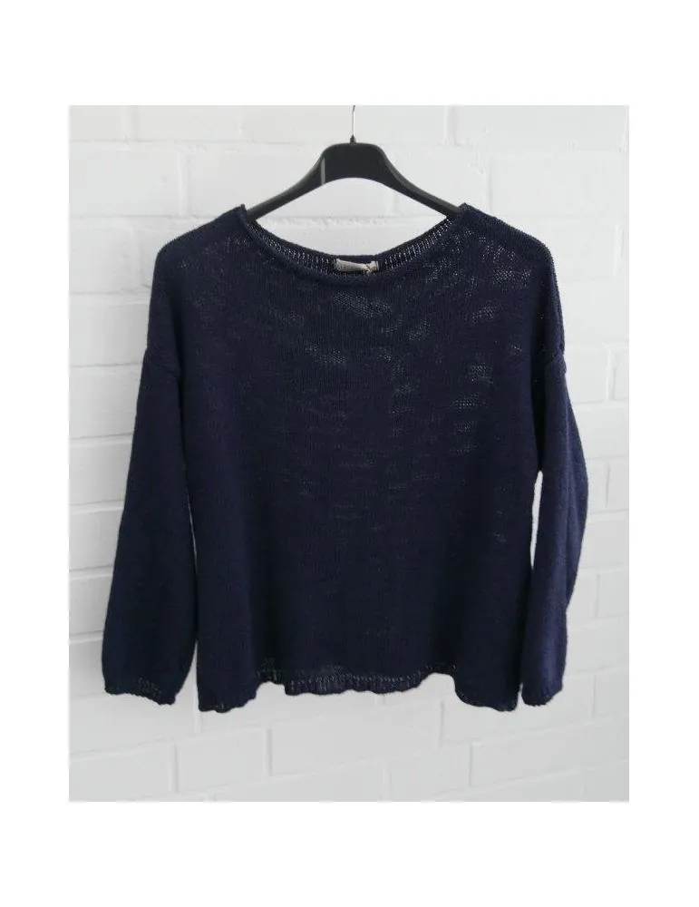 Leichter Damen Pullover dunkelblau marine uni mit Baumwolle 3/4 Ärmel Onesize 36 - 40 72807