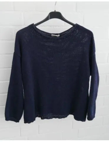 Leichter Damen Pullover dunkelblau marine uni mit Baumwolle 3/4 Ärmel Onesize 36 - 40 72807