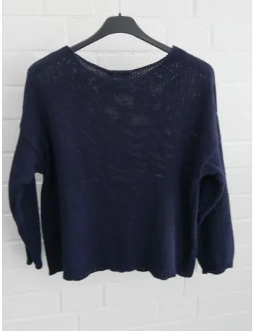 Leichter Damen Pullover dunkelblau marine uni mit Baumwolle 3/4 Ärmel Onesize 36 - 40 72807