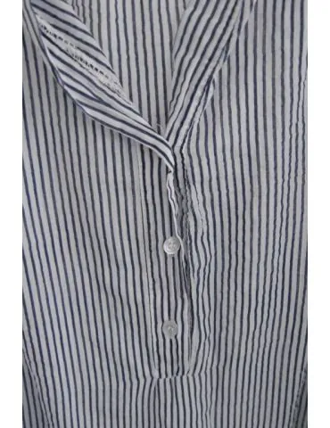 Leichte Damen Bluse langarm durchsichtig dunkelblau weiß Streifen Baumwolle Onesize 38 - 42 828647