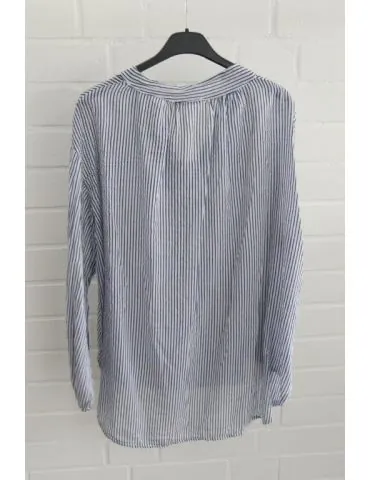 Leichte Damen Bluse langarm durchsichtig dunkelblau weiß Streifen Baumwolle Onesize 38 - 42 828647