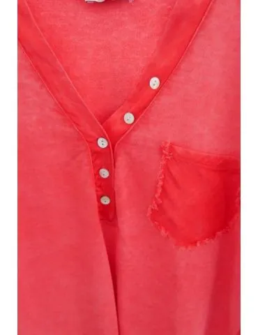 Leichtes Damen Sweatshirt T-Shirt langarm Satin rot red uni Baumwolle Onesize 36 - 40 2504