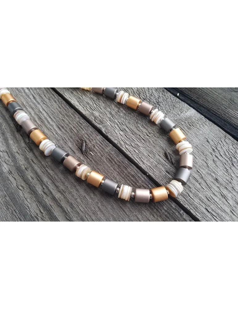Hochwertige Damen Modeschmuck Kette Halskette bronze braun beige Scheiben Magnet M1069