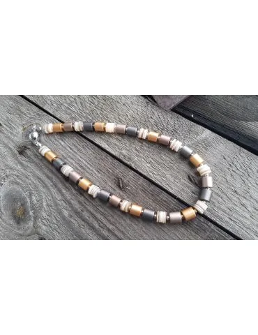 Giuno Hochwertige Damen Modeschmuck Kette Halskette bronze braun beige Scheiben Magnet M1069