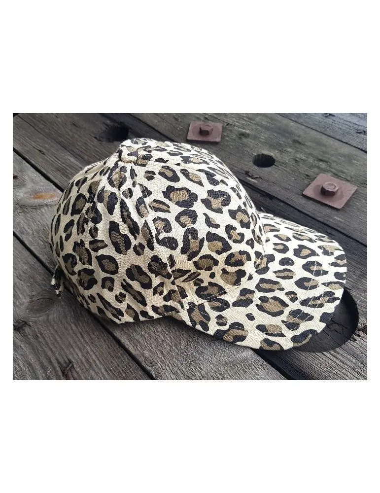 Trendige Damen Kappe beige schwarz braun Leo Verstellbar Baumwolle