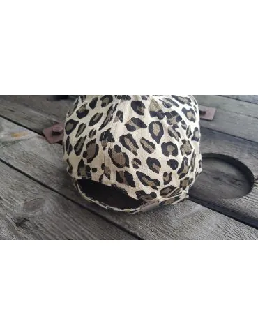 Trendige Damen Kappe beige schwarz braun Leo Verstellbar Baumwolle