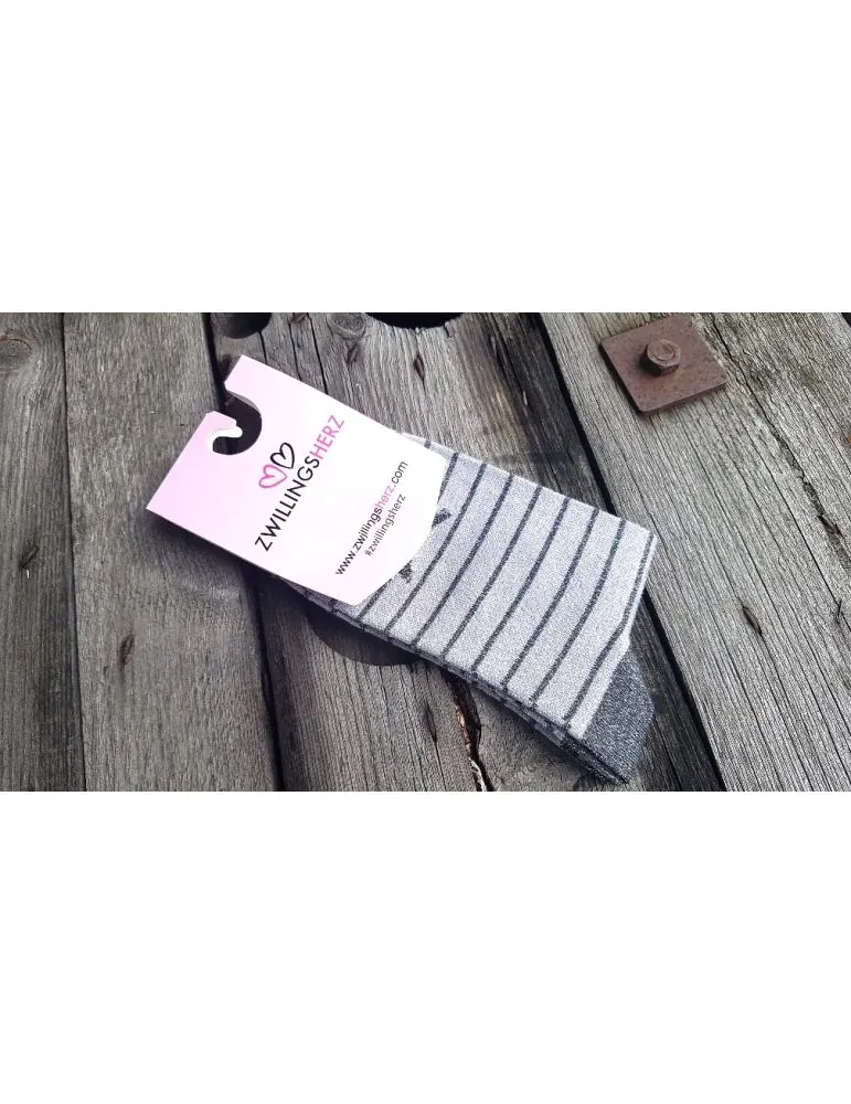 Zwillingsherz Socken Damenstrümpfe hellgrau grau Silberschimmer Stern Onesize 36 - 41