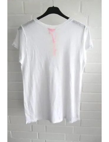 Damen Shirt 100% Leinen kurzarm weiß white Kanten gefranst Onesize 38 40