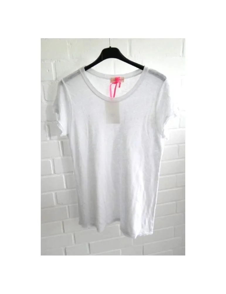 Damen Shirt 100% Leinen kurzarm weiß white Kanten gefranst Onesize 38 40