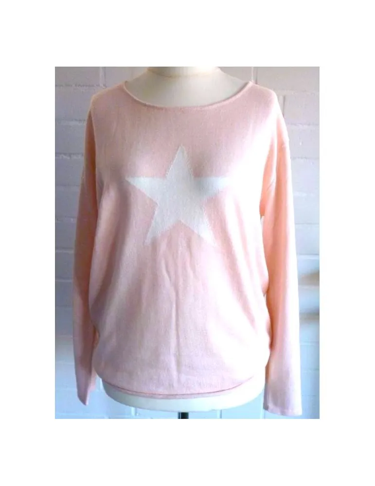 Zwillingsherz Oversize Pullover Gr. 1 38 40 mit Baumwolle lachs weiß Stern