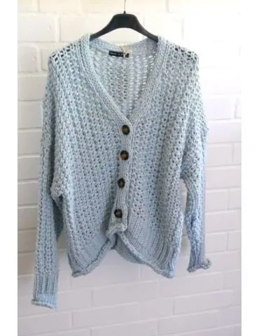 Damen Grob Strick Jacke kurz hellblau blau Onesize 38 - 44 20698