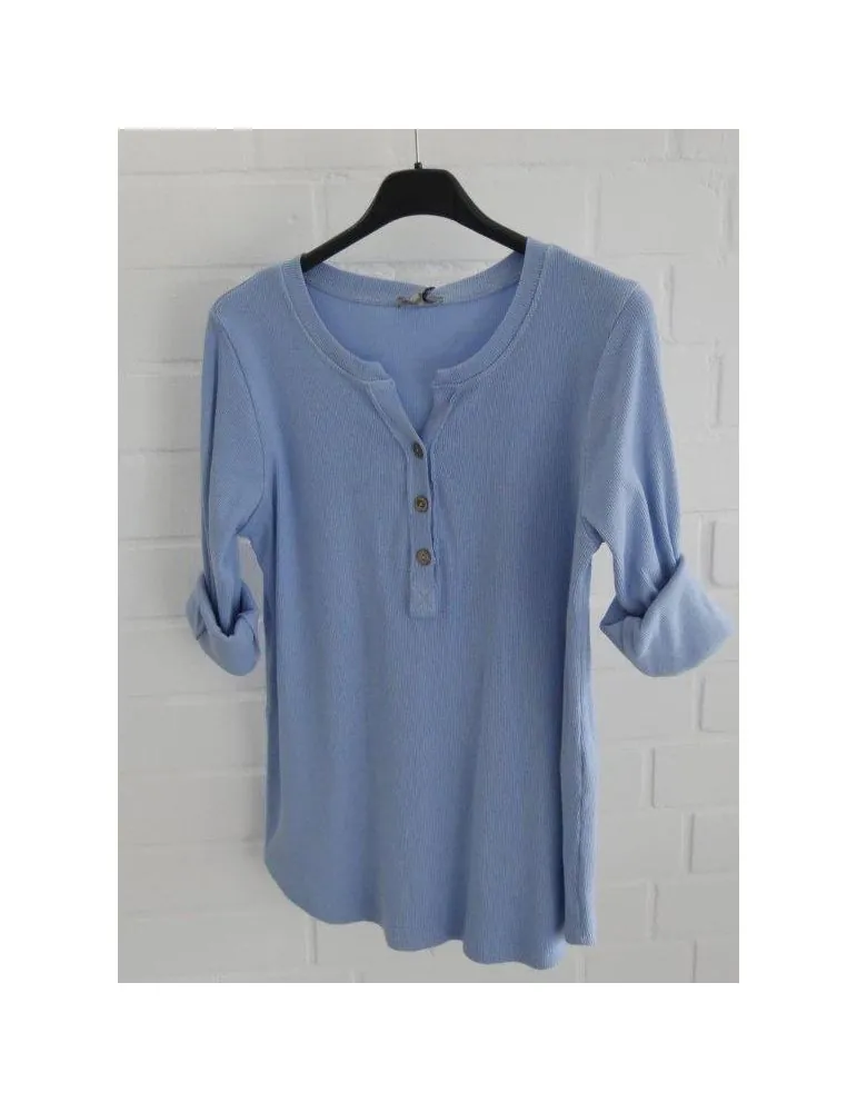 Damen Henley Shirt langarm Jeansblau