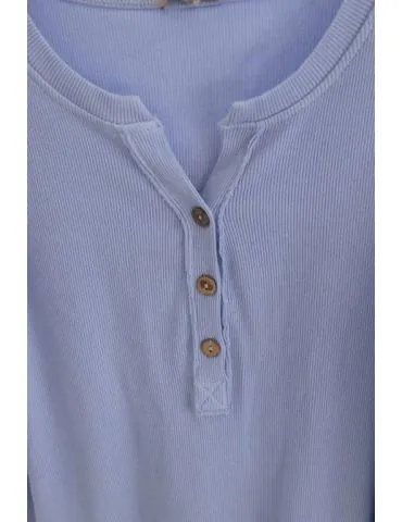 Damen Henley Shirt langarm jeansblau uni Rippe mit Baumwolle Onesize 38 40 2553