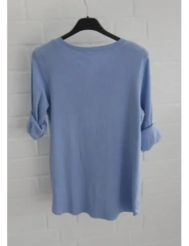 Damen Henley Shirt langarm jeansblau uni Rippe mit Baumwolle Onesize 38 40 2553