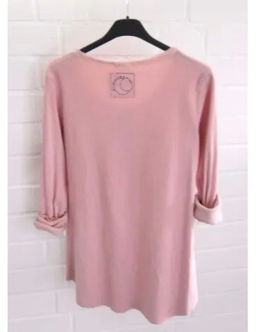 Damen Basic Shirt langarm rose rosa uni Rippe mit Baumwolle Onesize 38 - 42 2254