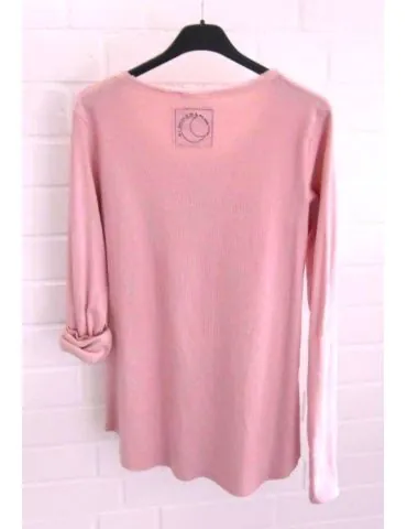 Damen Basic Shirt langarm rose rosa uni Rippe mit Baumwolle Onesize 38 - 42 2254