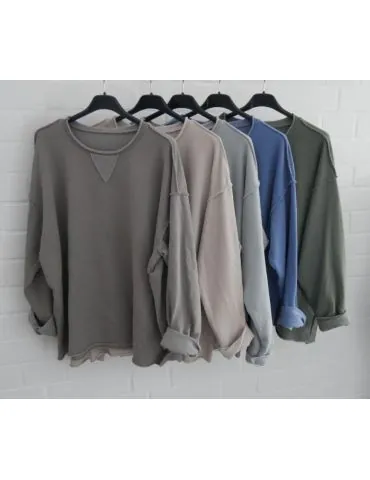 Damen langarm Sweat Shirt Rundhals Dreieck mint uni mit Baumwolle Onesize 38 - 42 8950