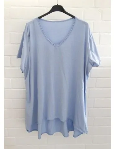 Damen Shirt A-Form kurzarm hellblau V-Ausschnitt Baumwolle Onesize 38 - 46 6561 KA
