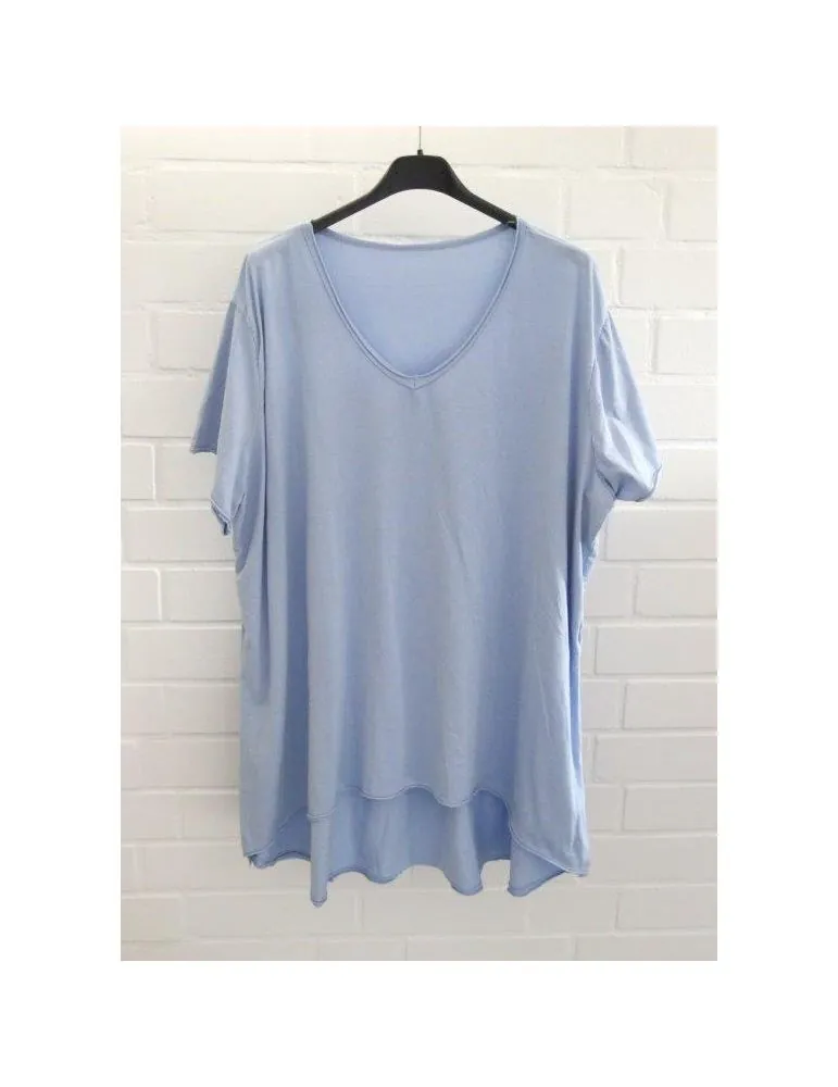 Damen Shirt A-Form kurzarm hellblau V-Ausschnitt Baumwolle Onesize 38 - 46 6561 KA