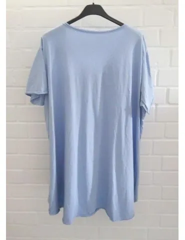 Damen Shirt A-Form kurzarm hellblau V-Ausschnitt Baumwolle Onesize 38 - 46 6561 KA