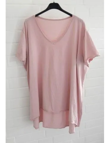 Damen Shirt A-Form kurzarm rose rosa V-Ausschnitt Baumwolle Onesize 38 - 46 6561 KA