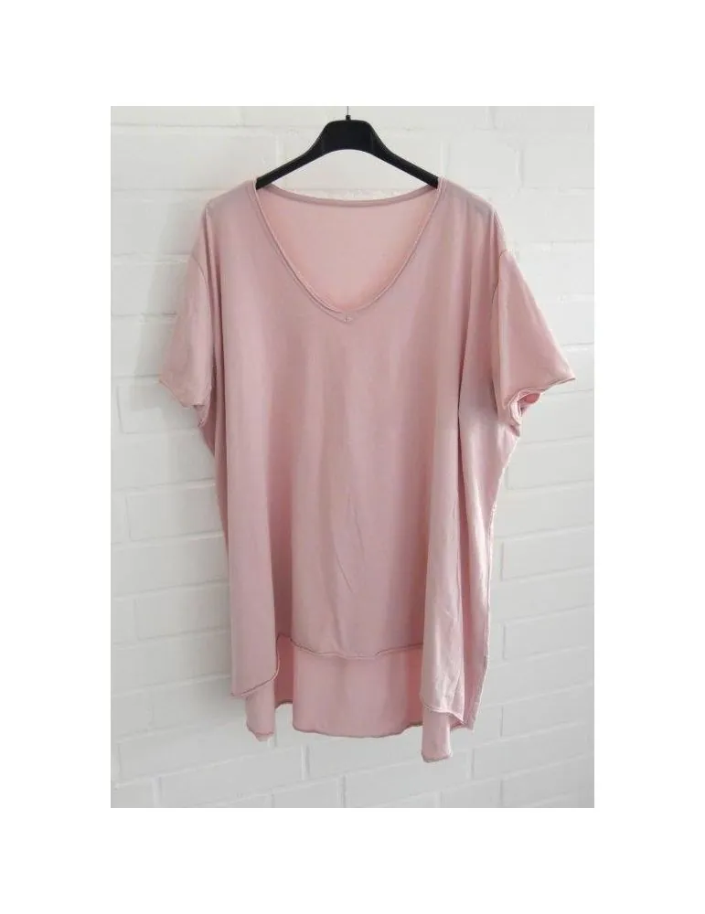 Damen Shirt A-Form kurzarm rose rosa V-Ausschnitt Baumwolle Onesize 38 - 46 6561 KA