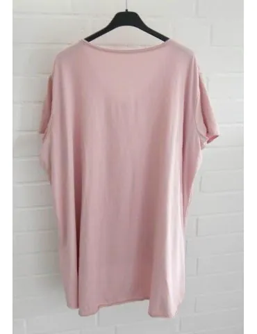 Damen Shirt A-Form kurzarm rose rosa V-Ausschnitt Baumwolle Onesize 38 - 46 6561 KA