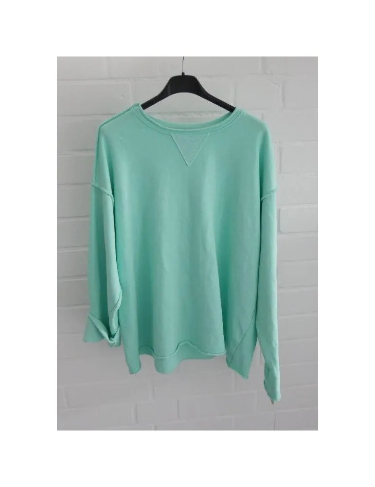 Damen langarm Sweat Shirt Rundhals Dreieck mint uni mit Baumwolle Onesize 38 - 42 8950