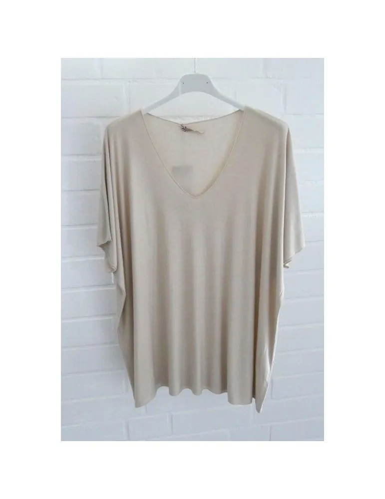 Damen Basic Shirt kurzarm beige matt uni mit Viskose Onesize ca. 38 - 46