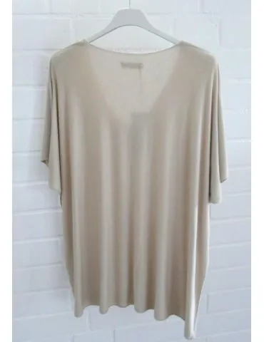Damen Basic Shirt kurzarm beige matt uni mit Viskose Onesize ca. 38 - 46