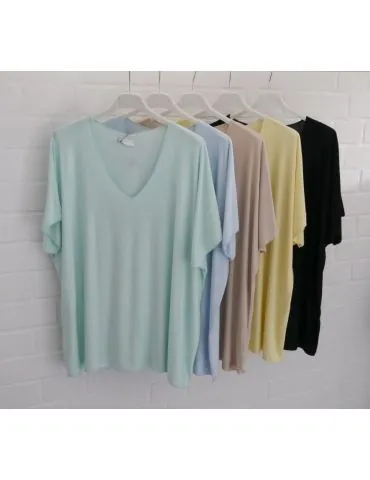 Damen Basic Shirt kurzarm hellblau matt uni mit...