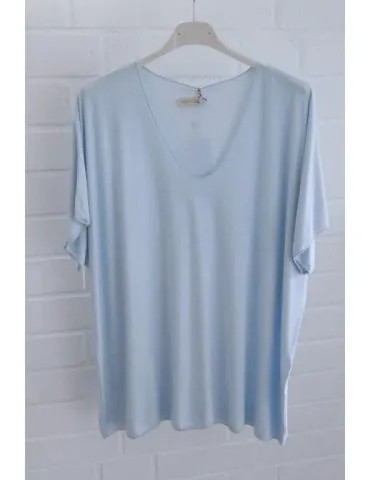 Damen Basic Shirt kurzarm hellblau matt uni mit Viskose Onesize ca. 38 - 46