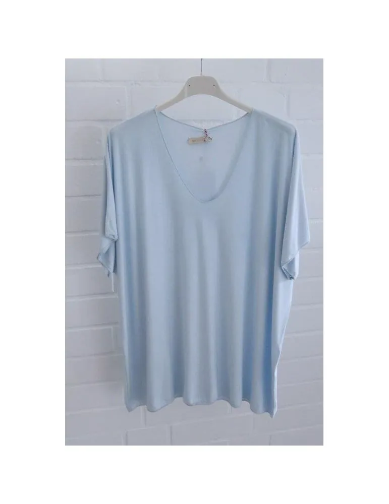 Damen Basic Shirt kurzarm hellblau matt uni mit Viskose Onesize ca. 38 - 46