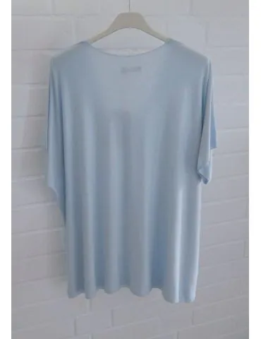 Damen Basic Shirt kurzarm hellblau matt uni mit Viskose Onesize ca. 38 - 46
