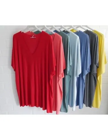 Damen Basic Shirt kurzarm hellblau matt uni mit Viskose Onesize ca. 38 - 46
