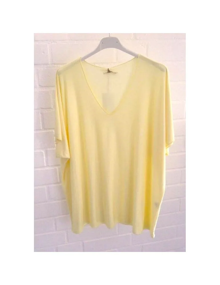 Damen Basic Shirt kurzarm hellgelb matt uni mit Viskose Onesize ca. 38 - 46