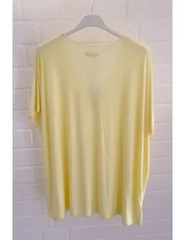 Damen Basic Shirt kurzarm hellgelb matt uni mit Viskose Onesize ca. 38 - 46