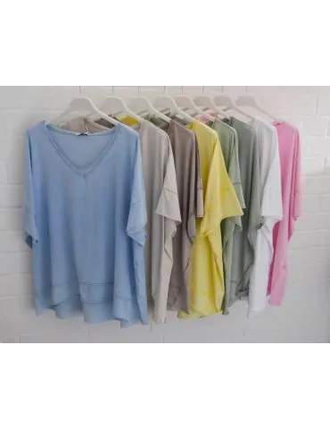 Damen Shirt V-Ausschnitt kurzarm helloliv grün...