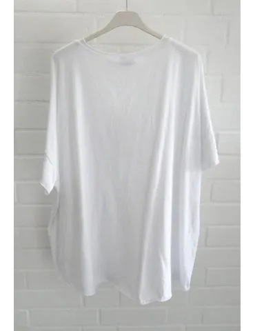 Damen Shirt V-Ausschnitt kurzarm weiß white uni Baumwolle Onesize 38 - 44 2436