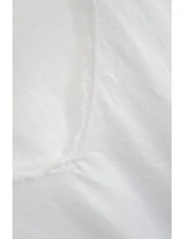 Damen Shirt V-Ausschnitt kurzarm weiß white uni Fransen Baumwolle Onesize 38 - 42 8318