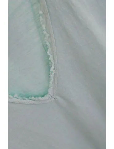 Damen Shirt V-Ausschnitt kurzarm mint grün uni Fransen Baumwolle Onesize 38 - 42 8318