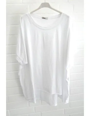 Damen Oversize Shirt Rundhals kurzarm weiß white uni Ärmelband Baumwolle Onesize 38 - 46 2426