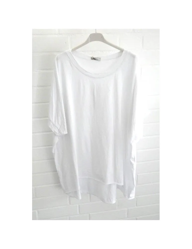 Damen Oversize Shirt Rundhals kurzarm weiß white uni Ärmelband Baumwolle Onesize 38 - 46 2426