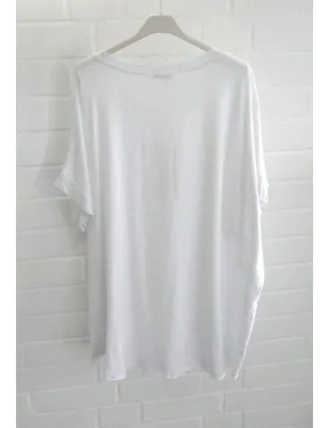 Damen Oversize Shirt Rundhals kurzarm weiß white uni Ärmelband Baumwolle Onesize 38 - 46 2426 KA