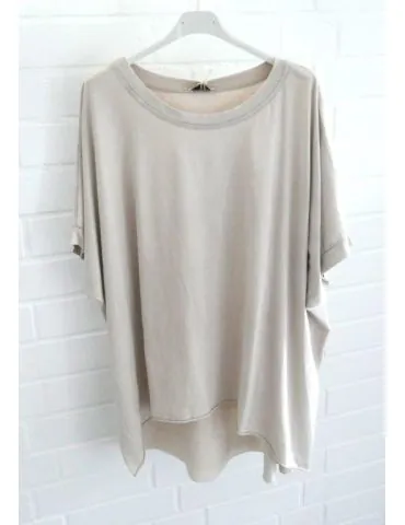 Damen Oversize Shirt Rundhals kurzarm beige uni Ärmelband Baumwolle Onesize 38 - 46 2426